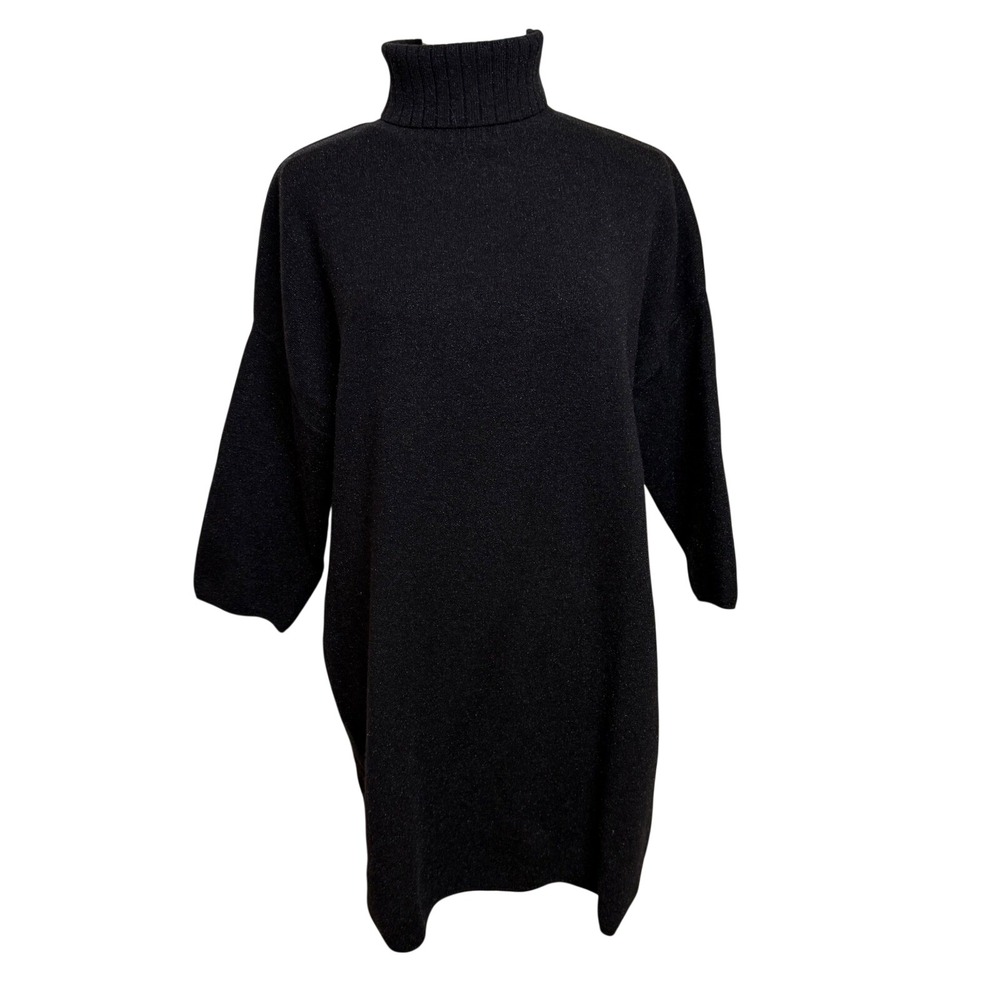 Pomander Place Tuckernuck Black Shimmer Turtleneck Tunic Sweater Womens Small
